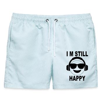 I’m Still Happy – Smiley Headphones Design - Männer Badeshorts - hellblau gestreift - Vorne - AI Model Male 178 light (178cm)