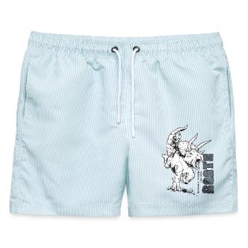 Roots Rodeo Dinosaurier - Männer Badeshorts - hellblau gestreift - Vorne - AI Model Male 178 light (178cm)