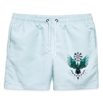 Wikinger Rabe Vegvisir Valknut - Männer Badeshorts - hellblau gestreift - Vorne - AI Model Male 178 light (178cm)