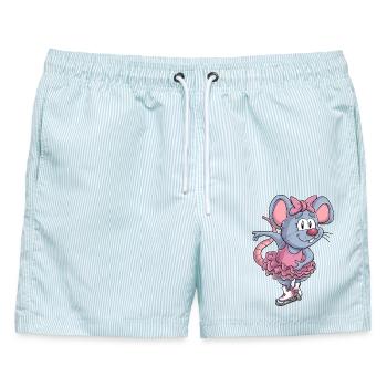 Schlittschuh Maus / Eiskunstlauf Mäuschen - Männer Badeshorts - hellblau gestreift - Vorne - AI Model Male 178 light (178cm)