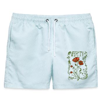 Art nouveau Jugendstil - Männer Badeshorts - hellblau gestreift - Vorne - AI Model Male 178 light (178cm)