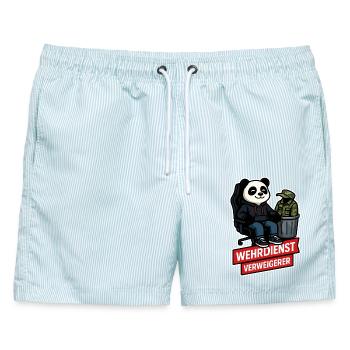 Wehrdienst verweigern Panda Frieden Design - Männer Badeshorts - hellblau gestreift - Vorne - AI Model Male 178 light (178cm)