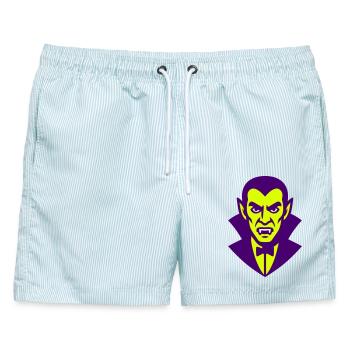 Dracula Illustration - Männer Badeshorts - hellblau gestreift - Vorne - AI Model Male 178 light (178cm)