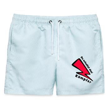 Kämpfer - Du schaffst das - Glücksbringer - Männer Badeshorts - hellblau gestreift - Vorne - AI Model Male 178 light (178cm)