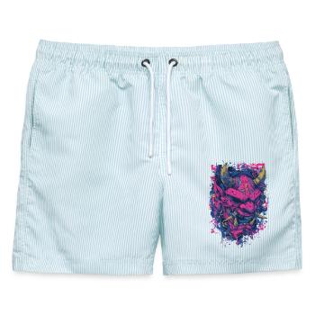 Dämonenmaske Skull – Dark Art Street Motiv - Männer Badeshorts - hellblau gestreift - Vorne - AI Model Male 178 light (178cm)