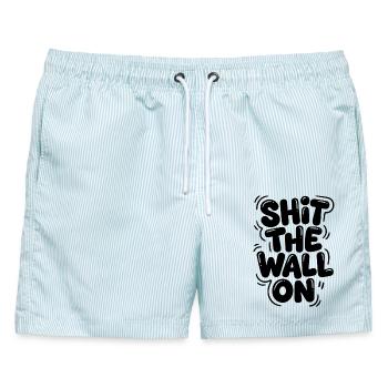 Shit the wall on - Männer Badeshorts - hellblau gestreift - Vorne - AI Model Male 178 light (178cm)