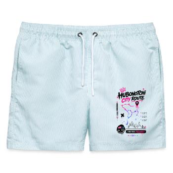 Hubonotchi Neon City Route Frequenz - Männer Badeshorts - hellblau gestreift - Vorne - AI Model Male 178 light (178cm)