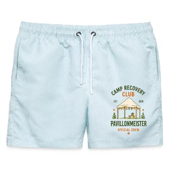 Pavillonmeister – Camp Recovery Club Crew - Männer Badeshorts - hellblau gestreift - Vorne - AI Model Male 178 light (178cm)