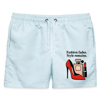 Fashion fades. Style remains. - Elegant High Heel  - Männer Badeshorts - hellblau gestreift - Vorne - AI Model Male 178 light (178cm)