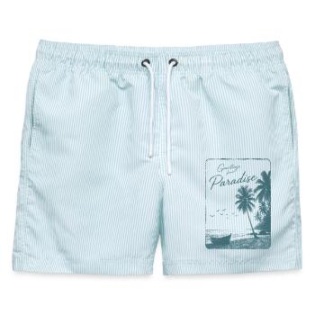Grüße aus Retro Paradise - Männer Badeshorts - hellblau gestreift - Vorne - AI Model Male 178 light (178cm)
