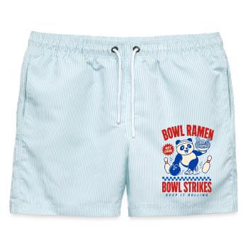 Bowl Ramen – Panda beim Bowling mit Nudelsuppe - Männer Badeshorts - hellblau gestreift - Vorne - AI Model Male 178 light (178cm)