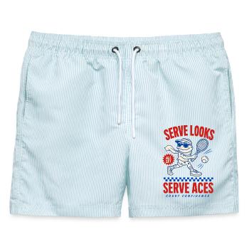 Serve Looks Serve Aces – Cooler Tennisfrosch - Männer Badeshorts - hellblau gestreift - Vorne - AI Model Male 178 light (178cm)