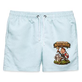 Little Viking - Bold & Brave - Männer Badeshorts - hellblau gestreift - Vorne - AI Model Male 178 light (178cm)