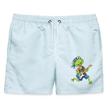 Frosch mit Gitarre  Musikfrosch - Männer Badeshorts - hellblau gestreift - Vorne - AI Model Male 178 light (178cm)