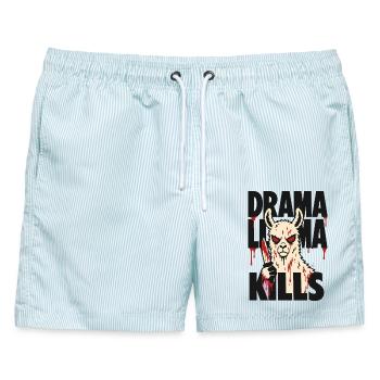 Horror-Lama mit Messer – Drama Llama Kills - Männer Badeshorts - hellblau gestreift - Vorne - AI Model Male 178 light (178cm)