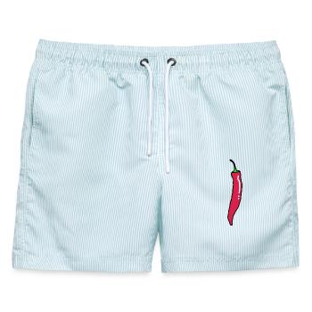 Scharfe Chilischote Chili Paprika - Männer Badeshorts - hellblau gestreift - Vorne - AI Model Male 178 light (178cm)