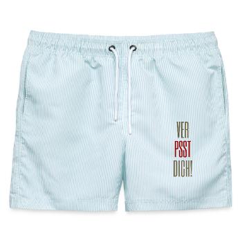 VER-PSST-DICH! Spruch - Für Morgenmuffel  - Männer Badeshorts - hellblau gestreift - Vorne - AI Model Male 178 light (178cm)