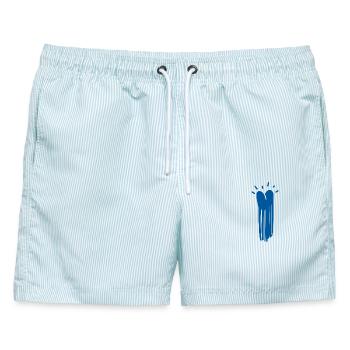 JellyHeart – Liebe in der Schwebe - Männer Badeshorts - hellblau gestreift - Vorne - AI Model Male 178 light (178cm)