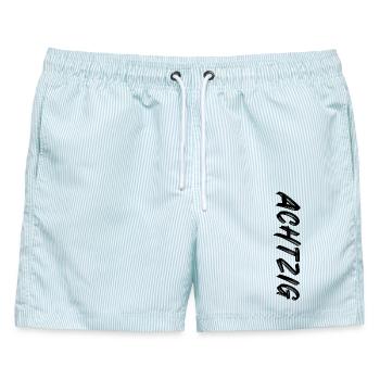80. Geburtstag / Achtzig / 80 - Männer Badeshorts - hellblau gestreift - Vorne - AI Model Male 178 light (178cm)