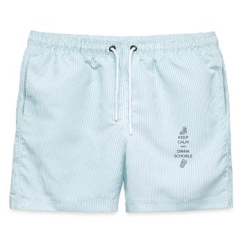 Keep calm and drink Schorle - Männer Badeshorts - hellblau gestreift - Vorne - AI Model Male 178 light (178cm)