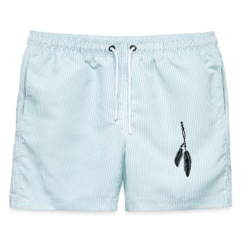 Federn an Kette, feathers, Native American - Männer Badeshorts - hellblau gestreift - Vorne - AI Model Male 178 light (178cm)
