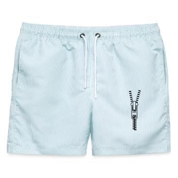 Zipper - Reißverschluss -- ©roil - Männer Badeshorts - hellblau gestreift - Vorne - AI Model Male 178 light (178cm)