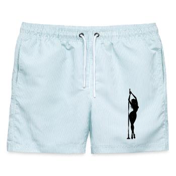 Poledance Silhouette: Elegante Frau an der Stange - Männer Badeshorts - hellblau gestreift - Vorne - AI Model Male 178 light (178cm)