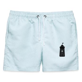 Burgturm - Männer Badeshorts - hellblau gestreift - Vorne - AI Model Male 178 light (178cm)