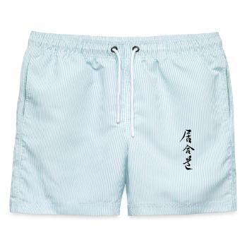 iaido_kanji - Männer Badeshorts - hellblau gestreift - Vorne - AI Model Male 178 light (178cm)