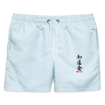 Wado kai schwarzes Kanji mit Text - Männer Badeshorts - hellblau gestreift - Vorne - AI Model Male 178 light (178cm)