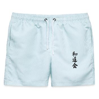 Wado Kai Karate Japanisch geschrieben Black Kanji - Männer Badeshorts - hellblau gestreift - Vorne - AI Model Male 178 light (178cm)
