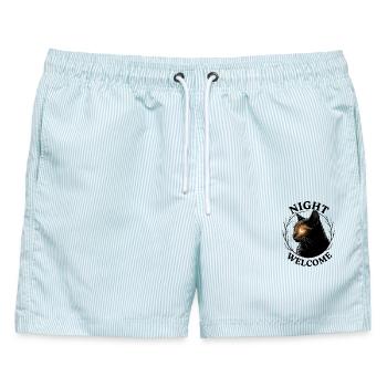 Samtpfote Night Welcome Mystisch Nacht Dunkelheit  - Männer Badeshorts - hellblau gestreift - Vorne - AI Model Male 178 light (178cm)