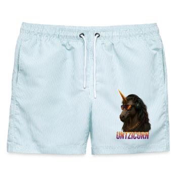 Techno Raver Untzicorn Design für EDM Fans - Männer Badeshorts - hellblau gestreift - Vorne - AI Model Male 178 light (178cm)