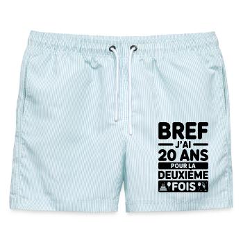 Zum zweiten Mal 20 Jahre - Männer Badeshorts - hellblau gestreift - Vorne - AI Model Male 178 light (178cm)