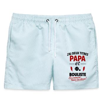 Papa Bouliste Geschenk Vatertags-Weihnachts-Pétanque - Männer Badeshorts - hellblau gestreift - Vorne - AI Model Male 178 light (178cm)