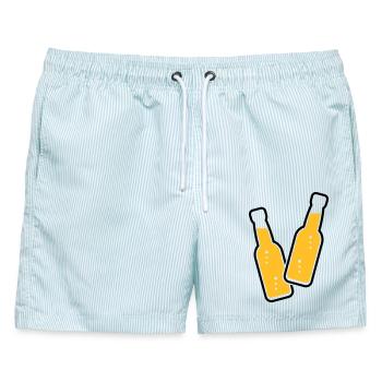 2 Flaschen Stoßen An (Bier / Limonade / POS 2C) - Männer Badeshorts - hellblau gestreift - Vorne - AI Model Male 178 light (178cm)