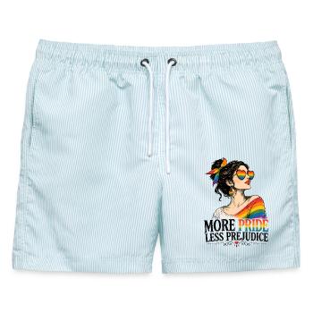 More Pride Less Prejudice LGBTQ Retro Design - Männer Badeshorts - hellblau gestreift - Vorne - AI Model Male 178 light (178cm)