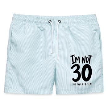 30. Geburtstag - I'm not 30 I'm Twenty-Ten - Männer Badeshorts - hellblau gestreift - Vorne - AI Model Male 178 light (178cm)
