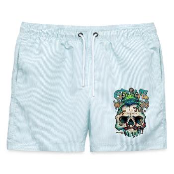 Grave Walkers, Froschschädel, Graffiti, Streetwear-Kunst - Männer Badeshorts - hellblau gestreift - Vorne - AI Model Male 178 light (178cm)
