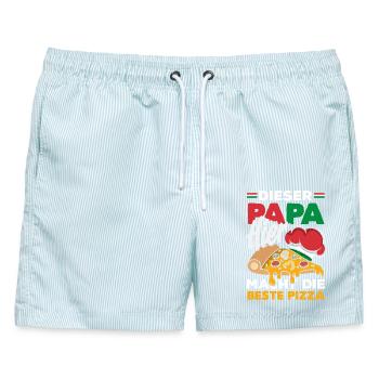 Papa Macht Die Beste Pizza - Männer Badeshorts - hellblau gestreift - Vorne - AI Model Male 178 light (178cm)