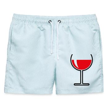 Rotweinglas Rund Offen (Rotwein / Wein / 2C) - Männer Badeshorts - hellblau gestreift - Vorne - AI Model Male 178 light (178cm)