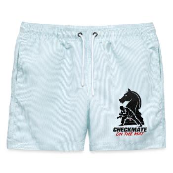 Schachmatt auf der Matte – BJJ - Männer Badeshorts - hellblau gestreift - Vorne - AI Model Male 178 light (178cm)