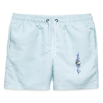 Filigraner Mond mit Tribal, moon Tattoo - Männer Badeshorts - hellblau gestreift - Vorne - AI Model Male 178 light (178cm)
