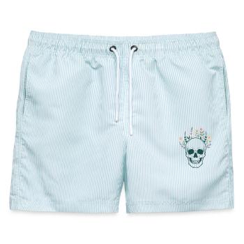 Totenkopf Schädel Botanik Blumen Blüten Mystisch - Männer Badeshorts - hellblau gestreift - Vorne - AI Model Male 178 light (178cm)