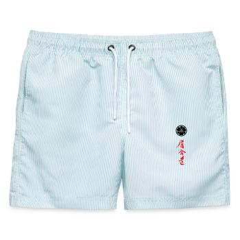 Iaido Kanji und Mon Symbol - Männer Badeshorts - hellblau gestreift - Vorne - AI Model Male 178 light (178cm)