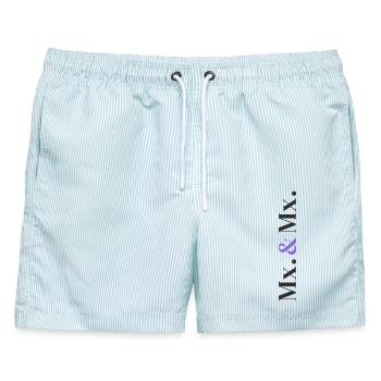 Mx. and Mx. Wedding Design in Vertical Type Stack  - Männer Badeshorts - hellblau gestreift - Vorne - AI Model Male 178 light (178cm)