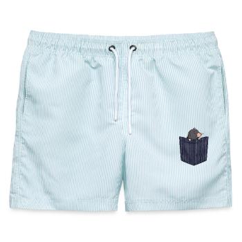 Brusttaschen Maulwurf - Männer Badeshorts - hellblau gestreift - Vorne - AI Model Male 178 light (178cm)