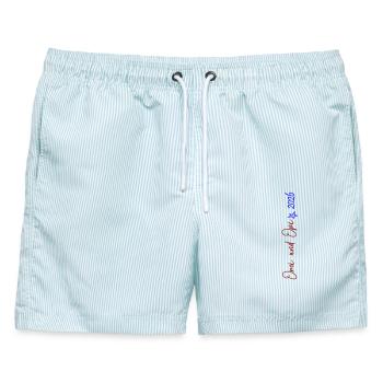 Omi und Opi 2026 - Männer Badeshorts - hellblau gestreift - Vorne - AI Model Male 178 light (178cm)