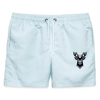 Stilvolles Weihnachtsrentier - Männer Badeshorts - hellblau gestreift - Vorne - AI Model Male 178 light (178cm)