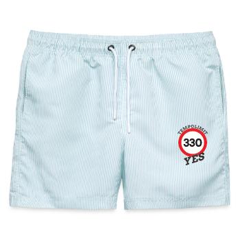 Tempolimit, Speed limit Autobahn - Männer Badeshorts - hellblau gestreift - Vorne - AI Model Male 178 light (178cm)